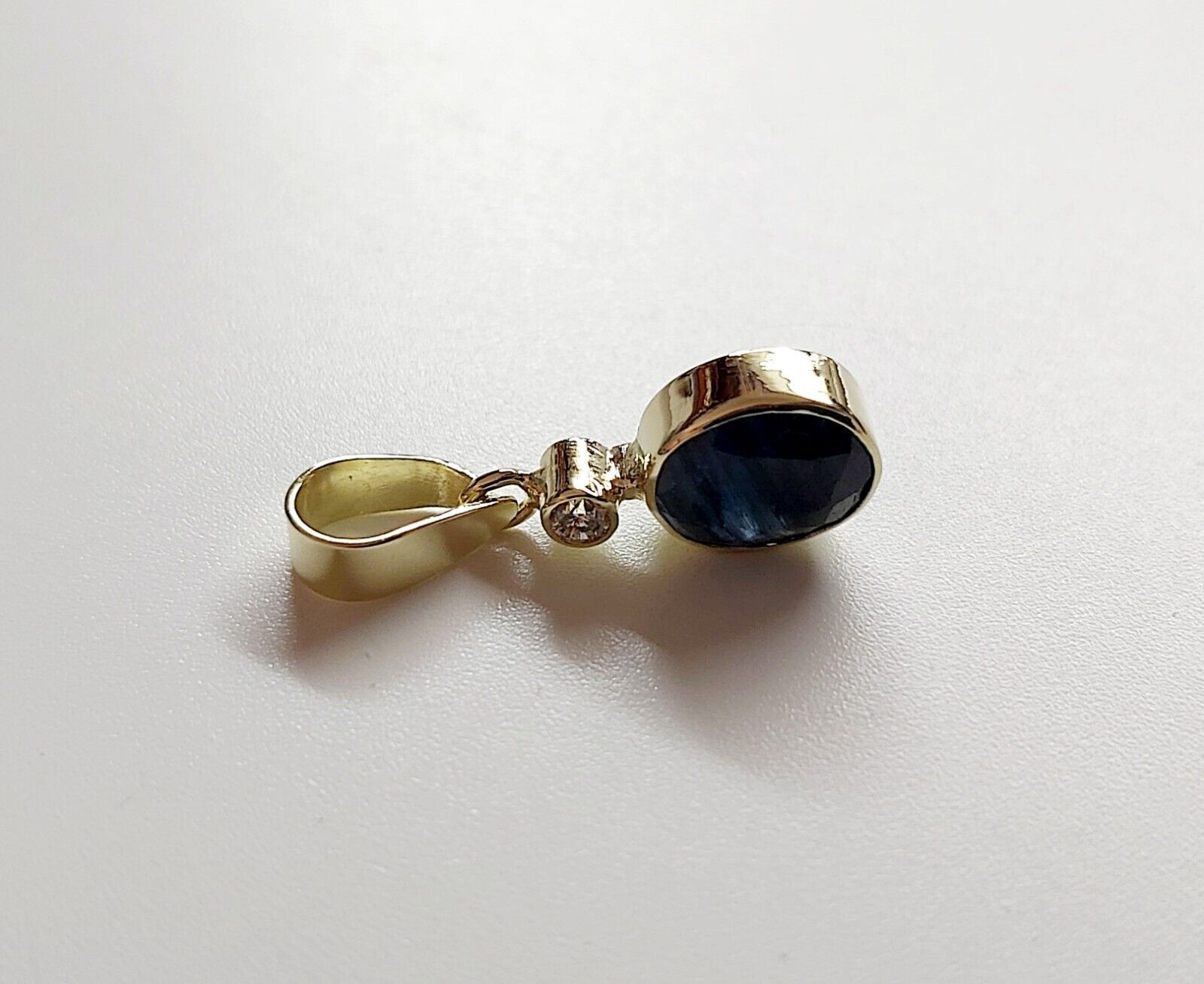 Solid 14K Yellow Gold Natural Dark Blue Sapphire … - image 9