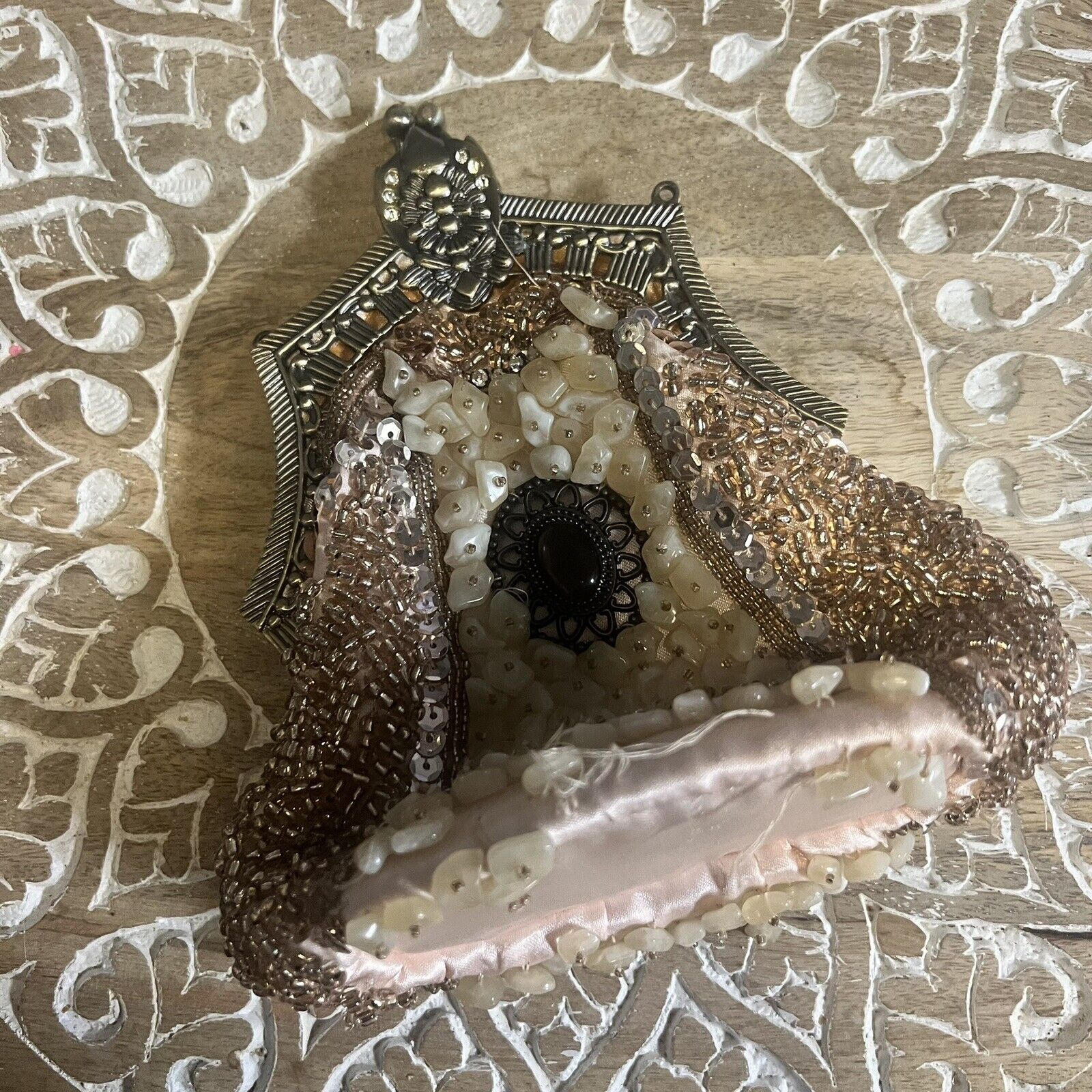 vintage rose gold beaded sequin clutch - image 5