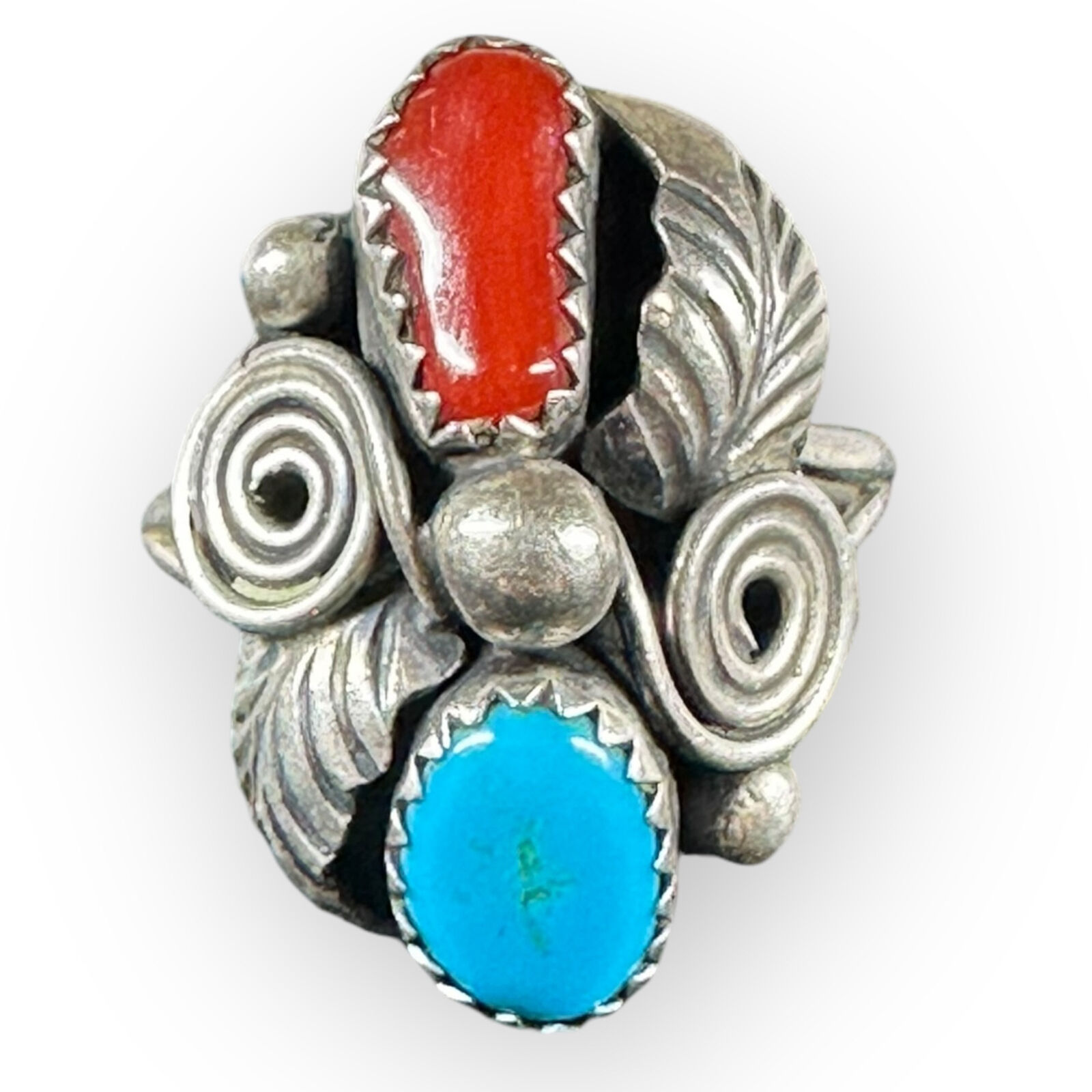 Turquoise + Coral Squash Blossom with Ring and Pa… - image 8