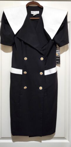 VTG Ann Tobias Gorgeous Black  Dress Sailor Collar