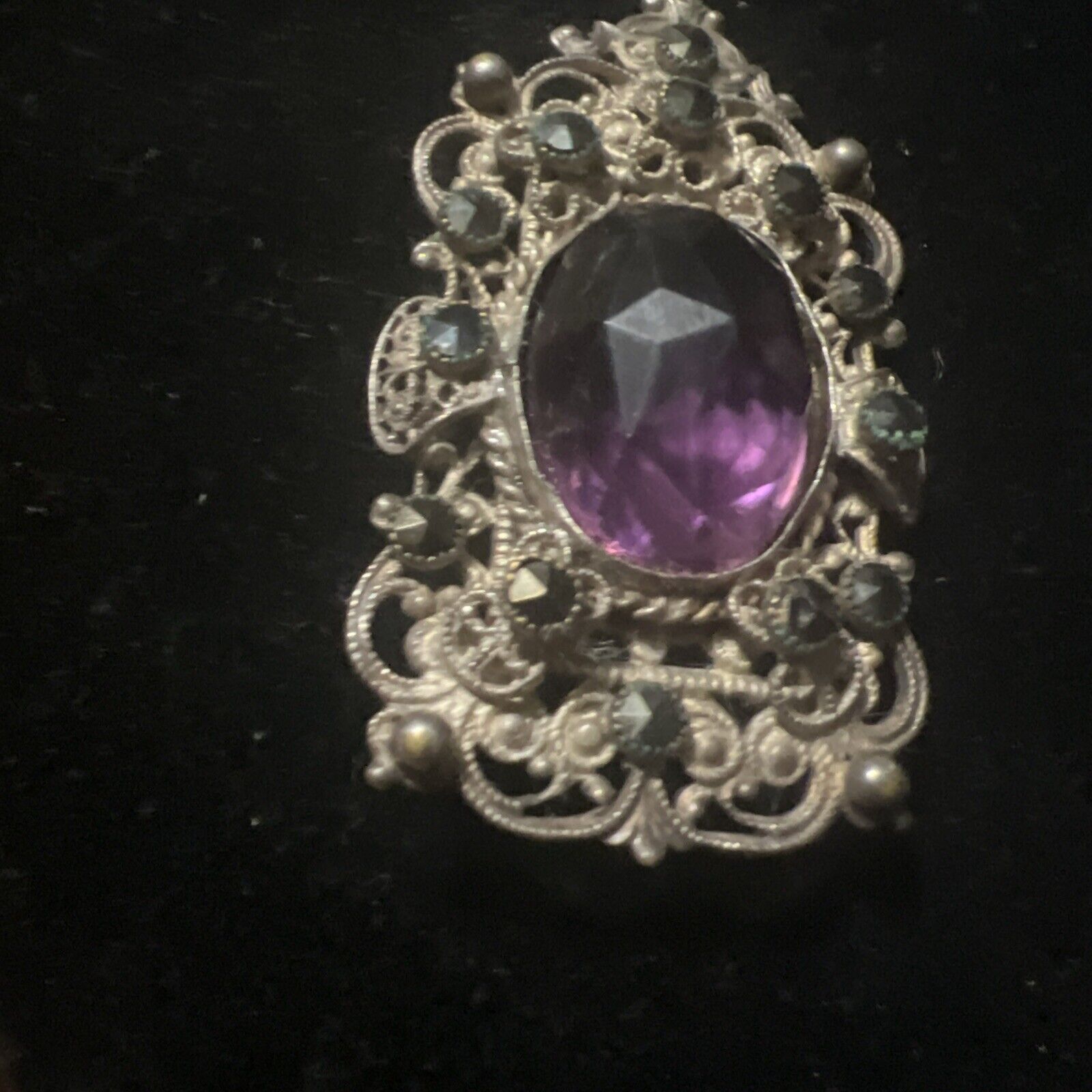 VTG Silver Amethyst Victorian Style Pendant Estat… - image 7