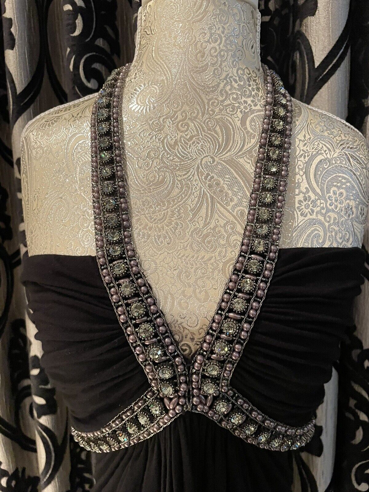 SKY BRAND Black Halter Embellished Crystal Neckla… - image 4