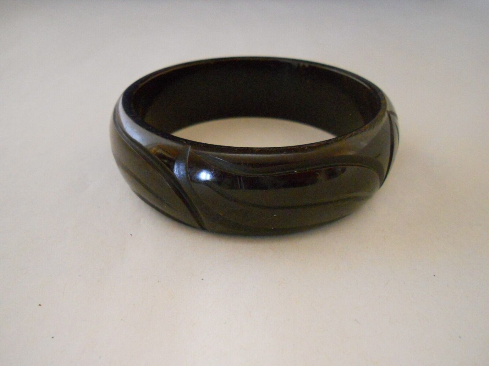 Bakelite Plastic Brown Deeply Carved Bangle Brace… - image 1