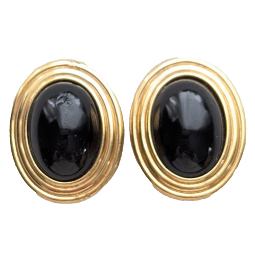 Lanvin Germany Oval Clip On Earrings Black Cabocho