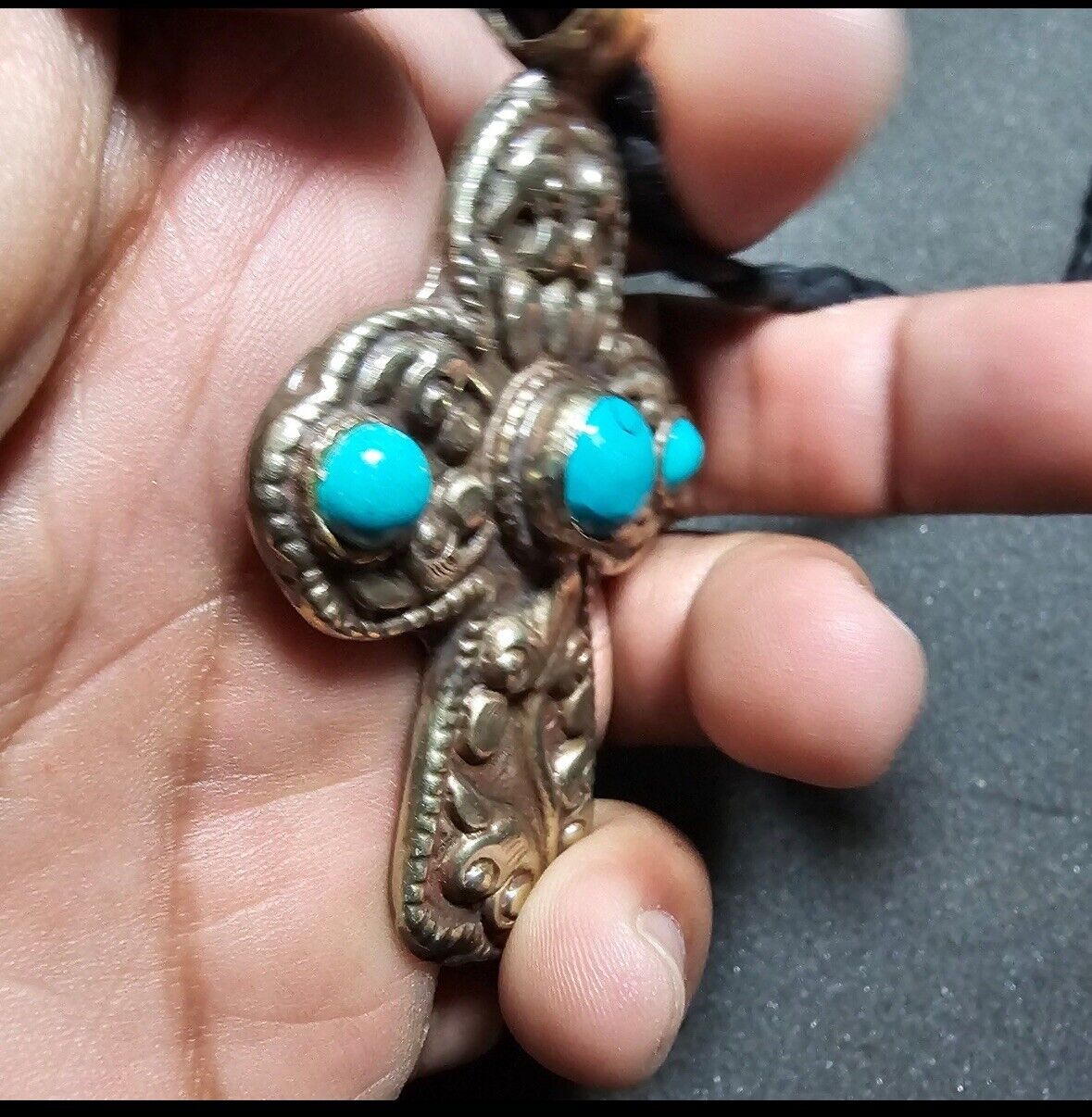 Southwestern Style Ornate Coin Silver And Turquoi… - image 5