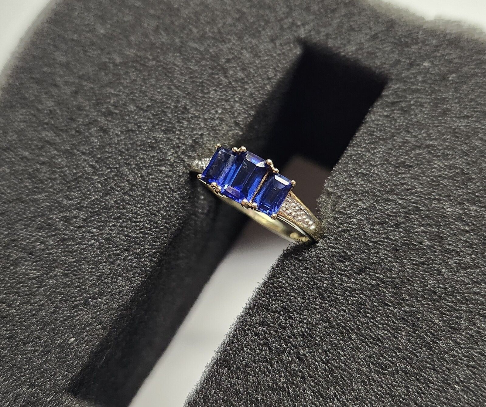 10k Yellow Gold Sapphire (Lab-Created) & Diamond … - image 3