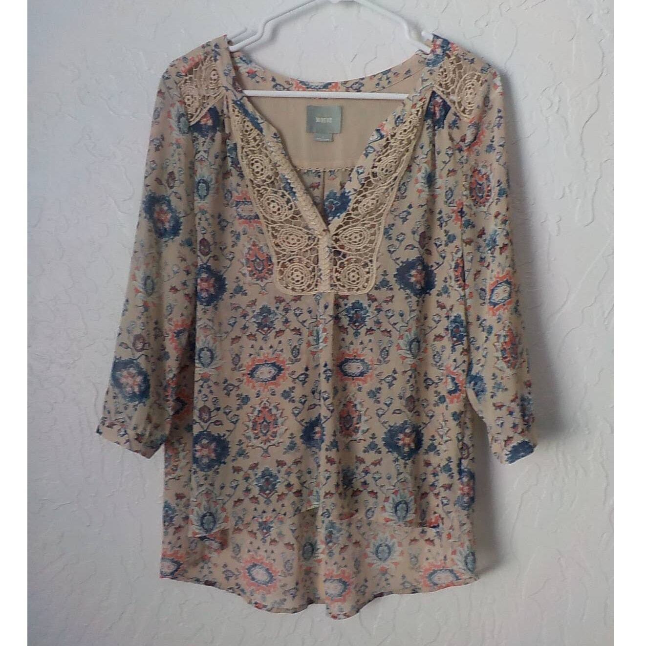 Maeve Anthropologie Beige Blue Floral Boho Peasan… - image 3