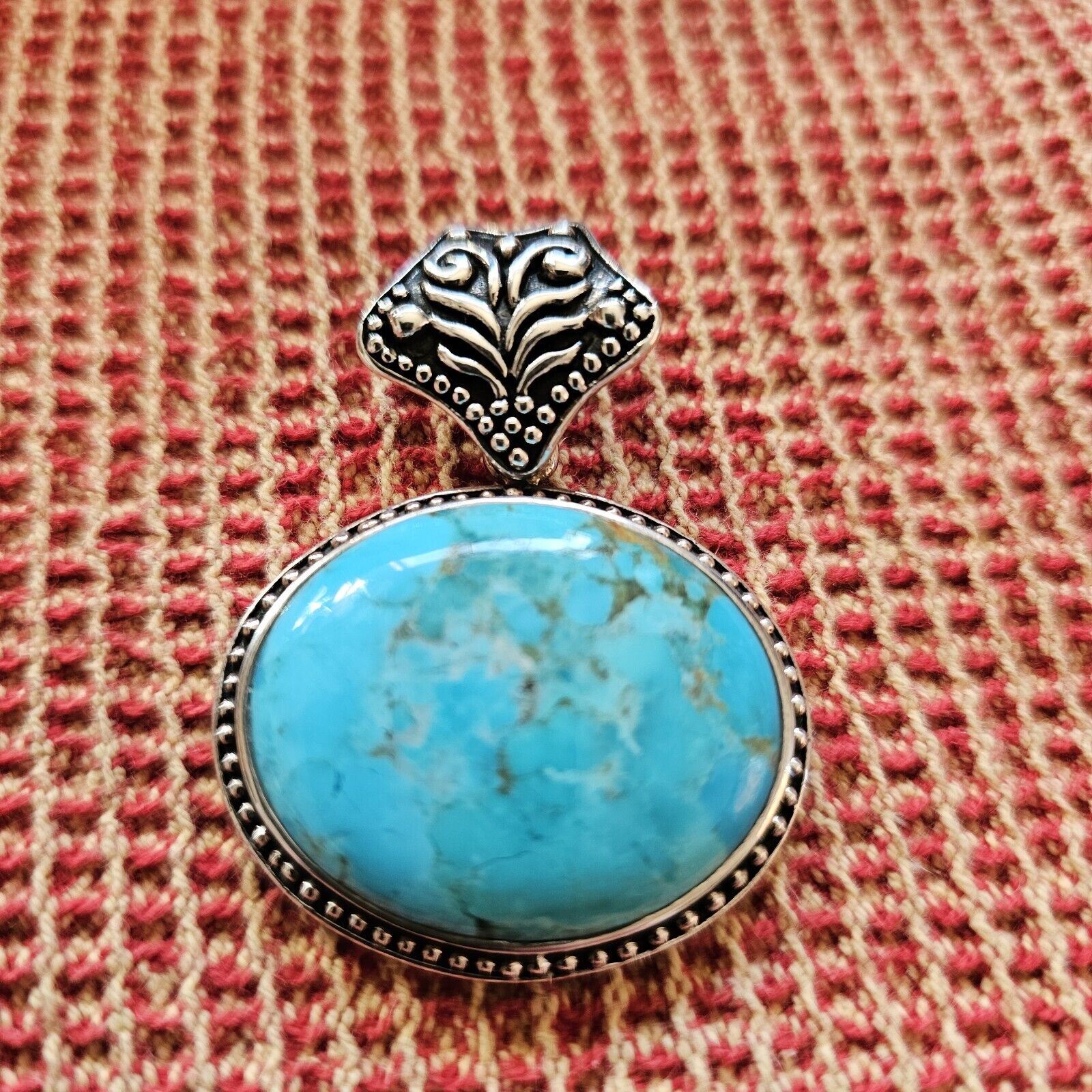 VTG Real Turquoise Ornate Pendant NK SILVER 925 S… - image 1