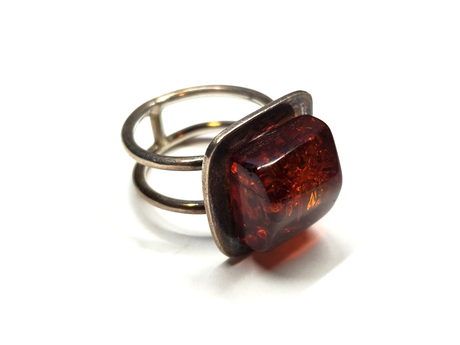 Vintage Sterling Silver 925 Amber Modernist Squar… - image 3