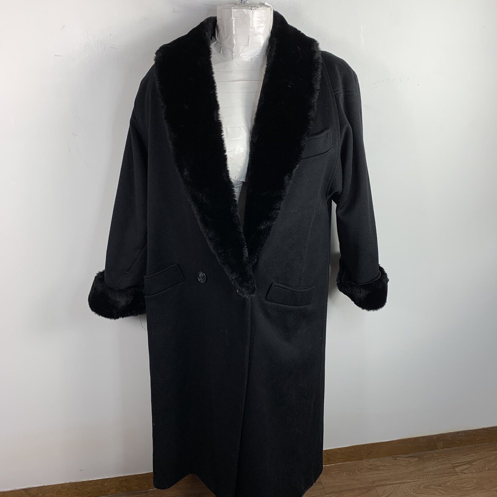 Vtg Steve By Searle Women Coat Sz 12 Black Long B… - image 8