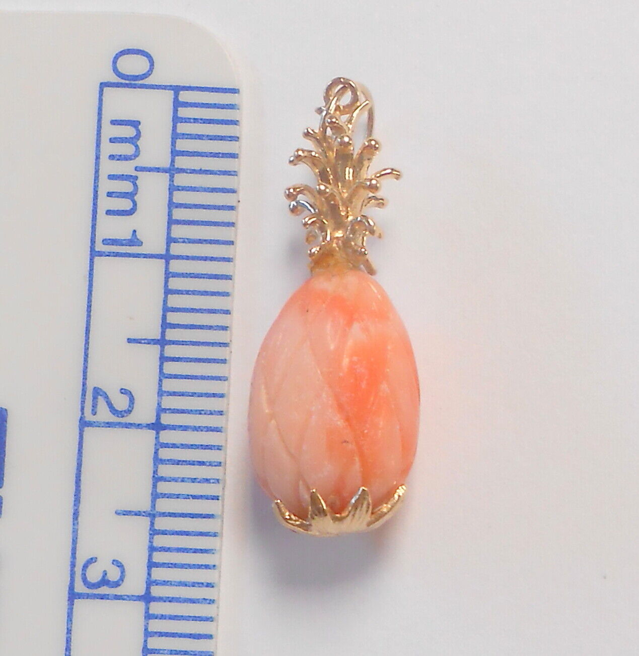 Angel Skin Coral Carved PIneapple 14K Yellow Gold… - image 2