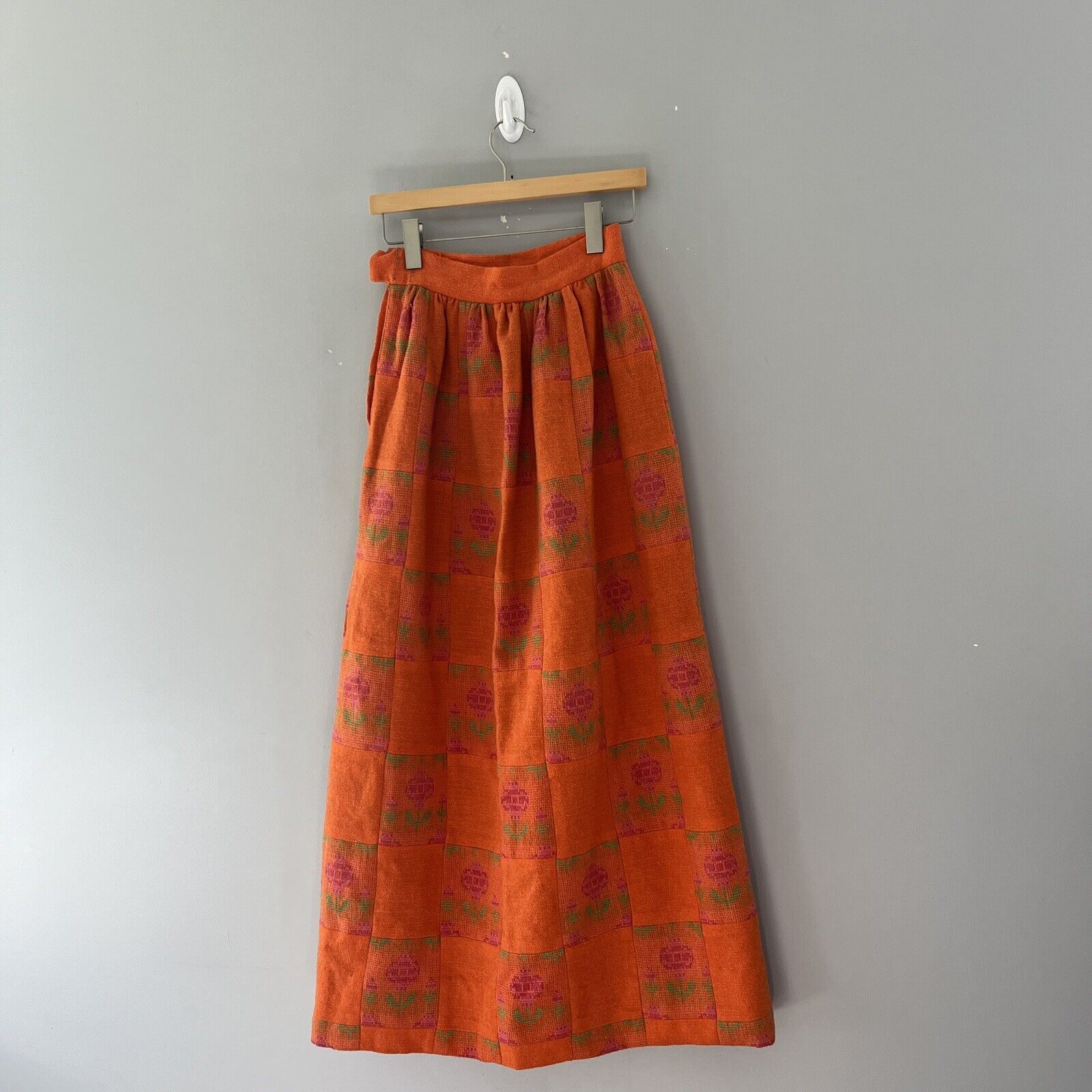 Vintage Orange Patchwork Maxi Skirt Floral Weave … - image 3