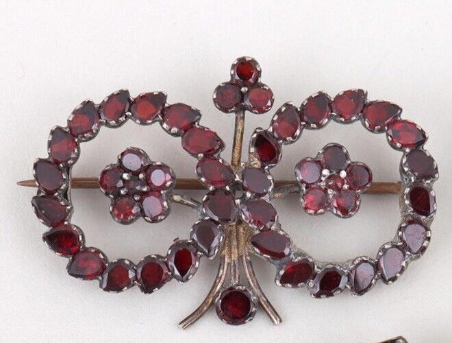 Antique Victorian 10k Gold Garnet Circles Brooch - image 1