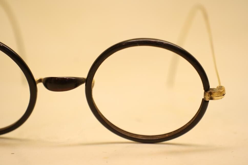 Antique Round Windsor Eyeglasses Gold Brown Vinta… - image 2