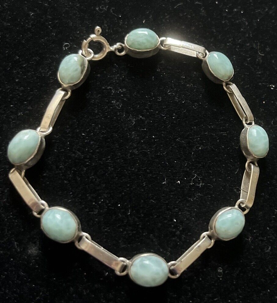 Natural Larimar Bracelet Sterling 925 Silver Blue… - image 4