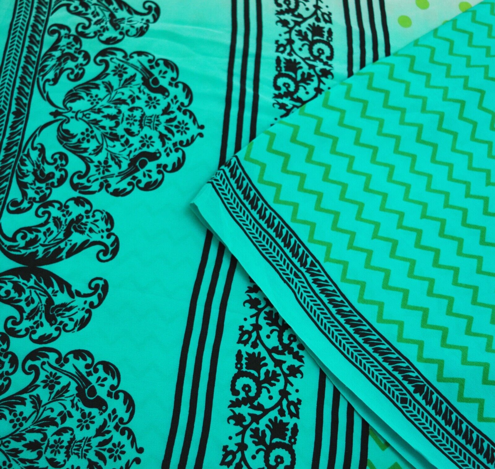 Vintage Green Saree Pure Crepe Silk Printed India… - image 11