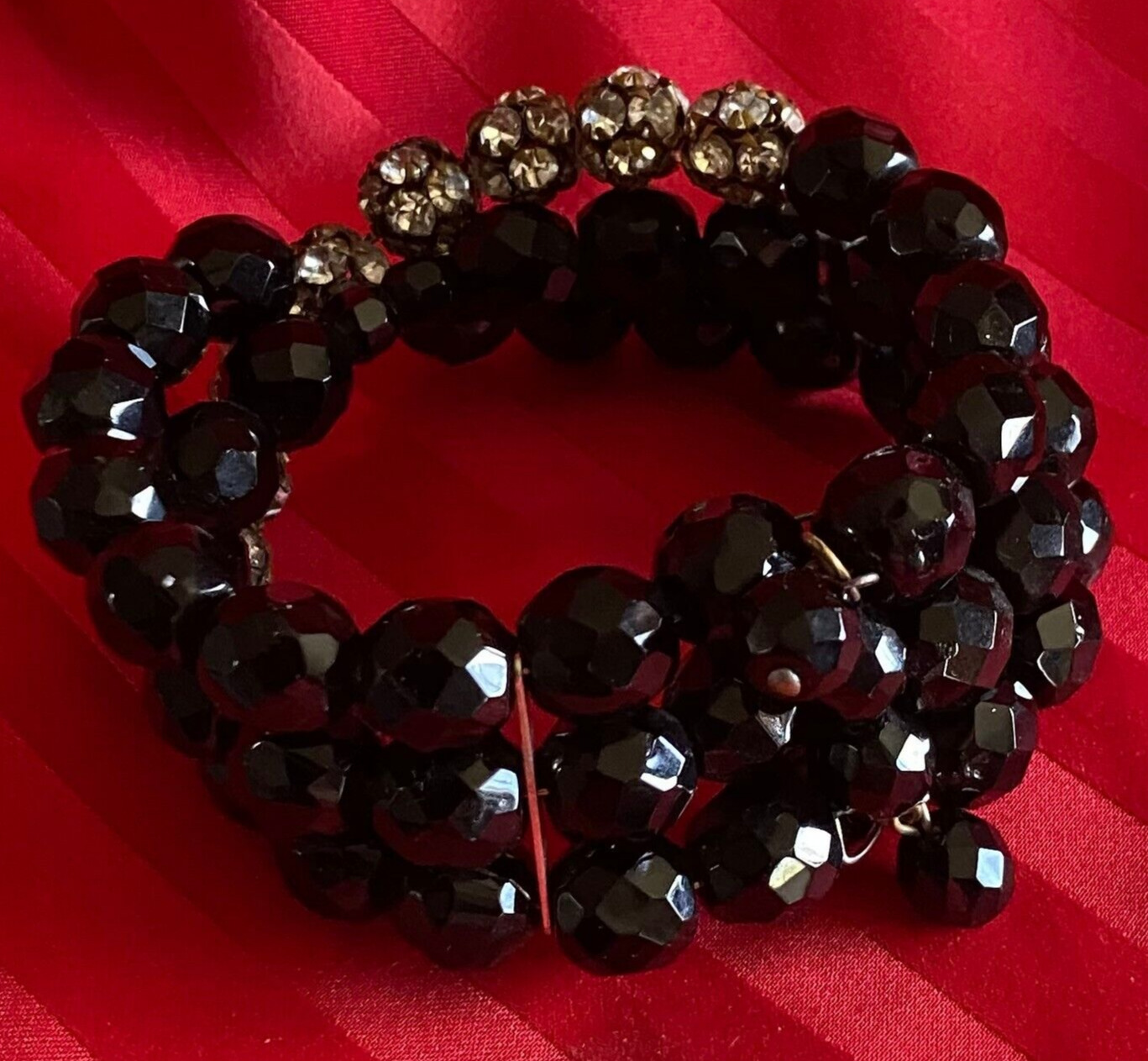 Lovely Vintage Black Glass and Rhinestone Bracele… - image 2