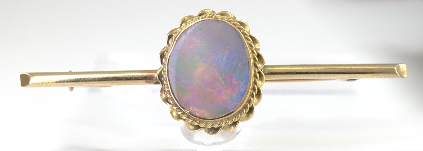 Black Opal, 10K Yellow Gold Bar Brooch - image 3