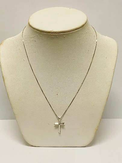 Vintage 10K White Gold Diamond Cross Pendant & 17… - image 2