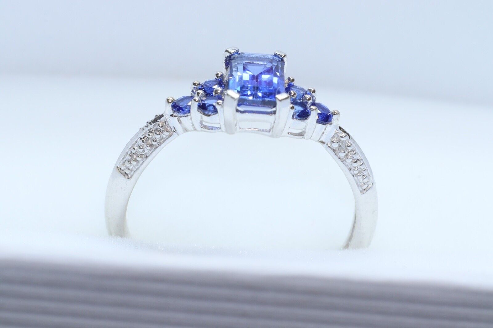 Sapphire 10k White Gold Engagement Ring - image 7