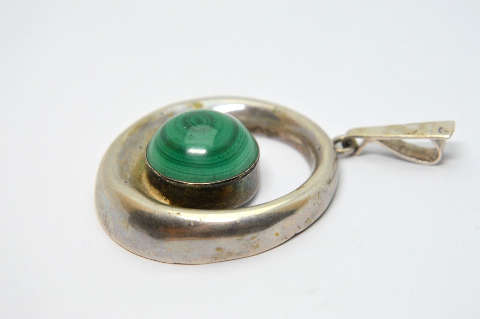 VINTAGE 835 SILVER DESIGNER PENDANT WITH GREEN MA… - image 3