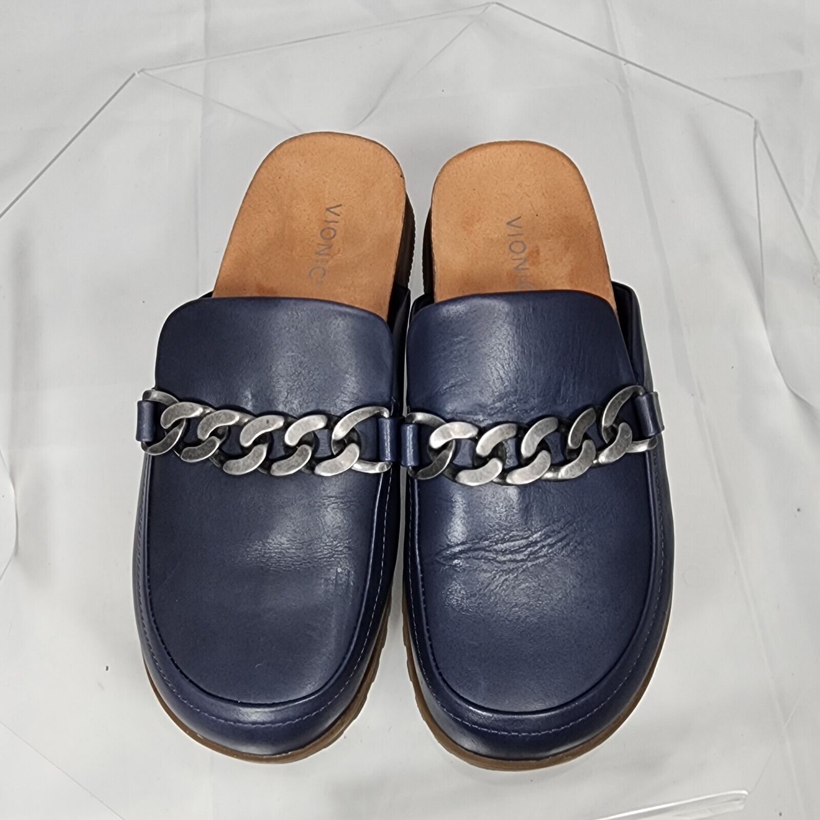 Vionic Georgie Navy Leather Mules Slip On Chain C… - image 6