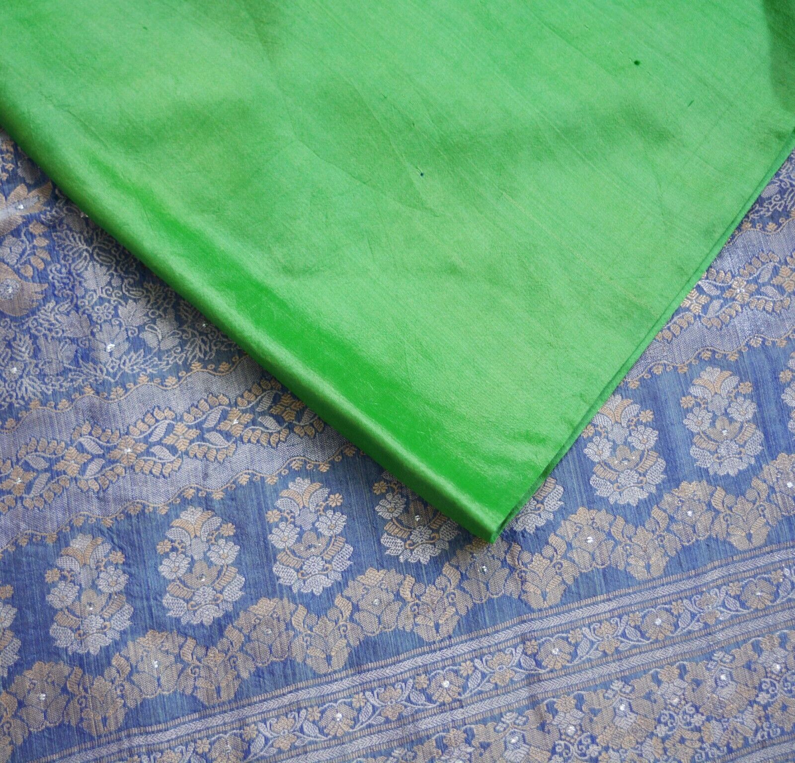 Vintage Heavy Saree Blue & Green Pure Silk Hand W… - image 4