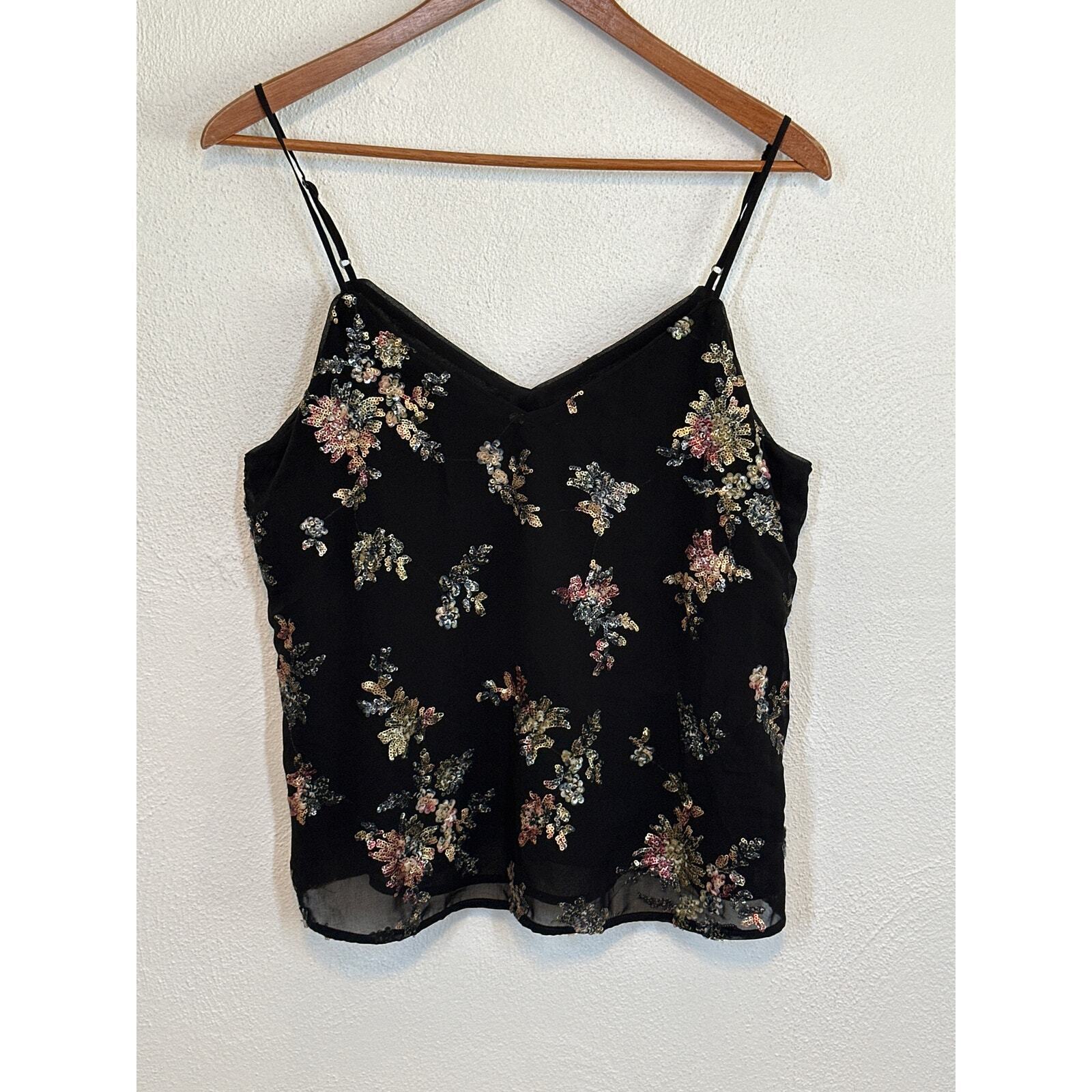 VTG Banana Republic Cami M Black Sequin Floral Y2… - image 1