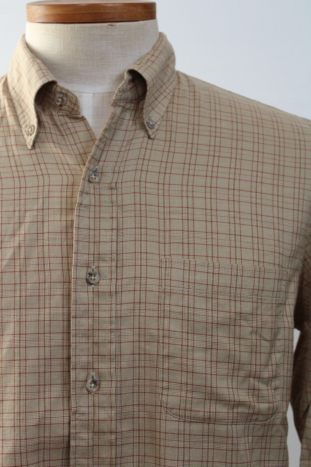 Vtg 90s Lands End 15.5 32 Brown Check Long Sleeve… - image 2