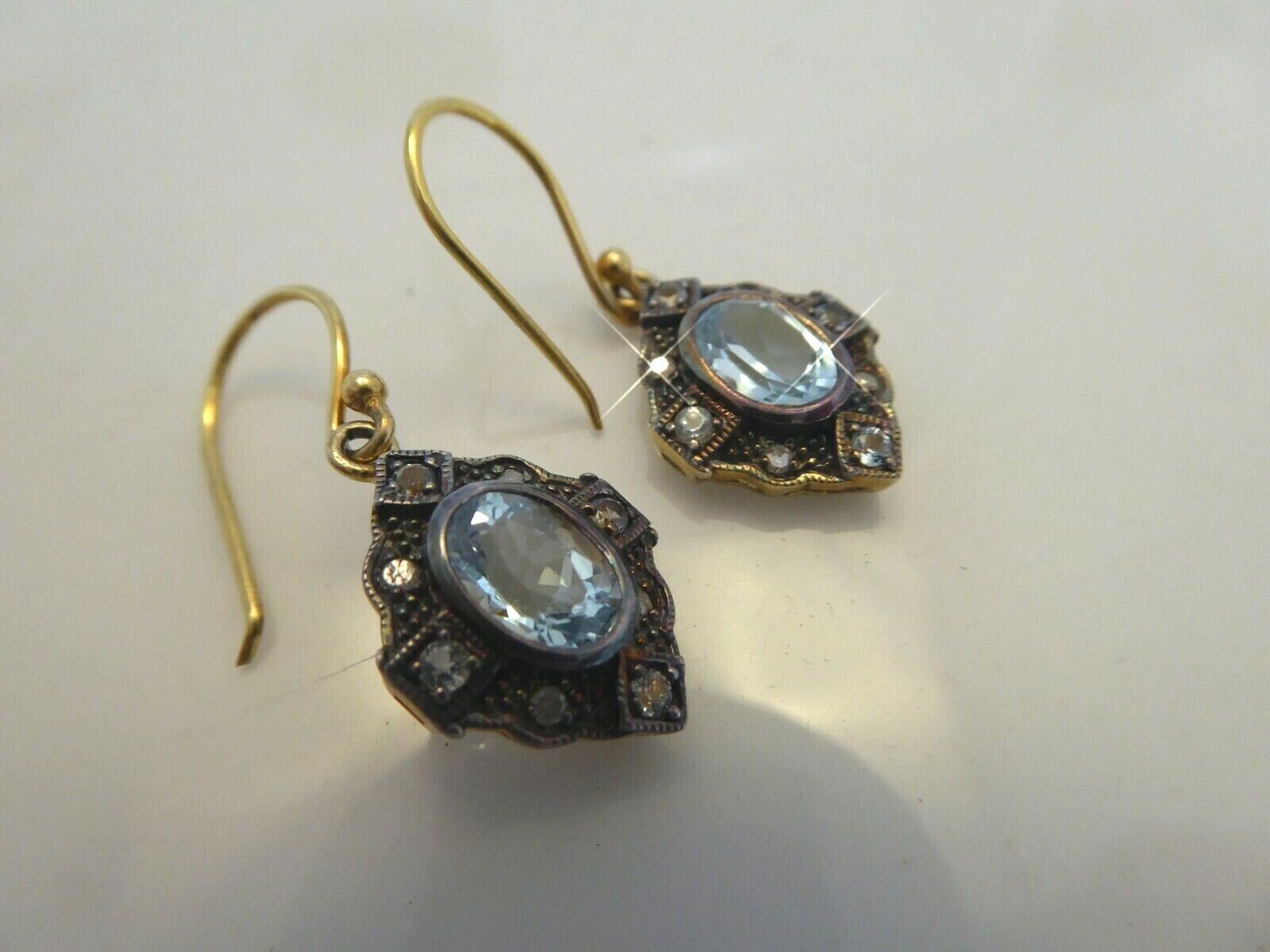 VINTAGE 9CT GOLD AND SILVER SET DIAMOND & BLUE TO… - image 5