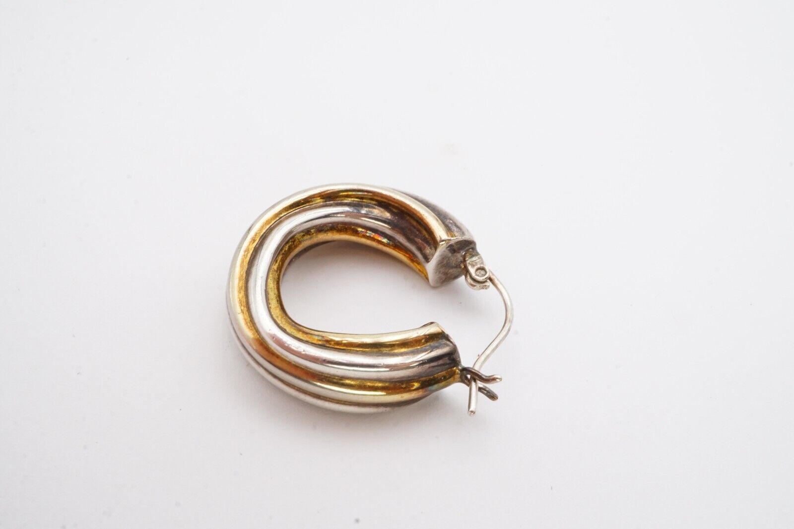 Sterling Silver 925 Hoop Earrings Two Tone - image 9