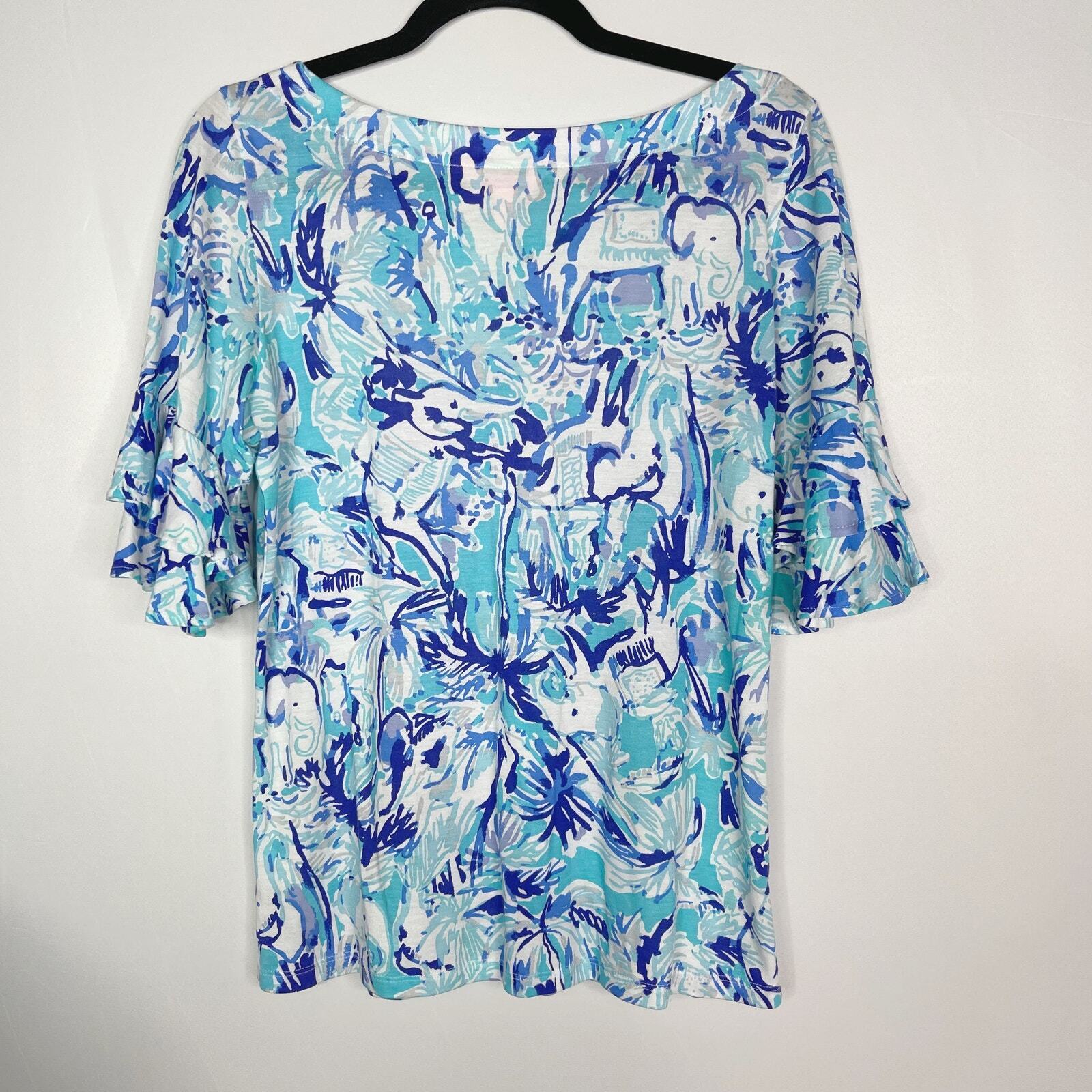 Lilly Pulitzer S Blue Lula Top Ruffle Sleeves Ele… - image 2