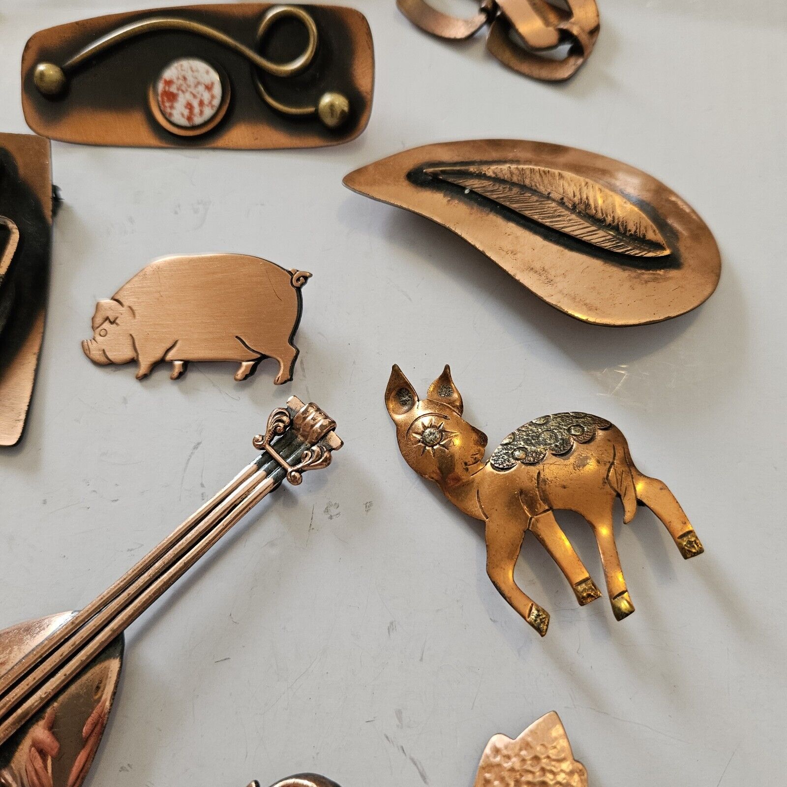 Estate Lot Copper Jewelry 1960's Renoir Pins Brac… - image 5