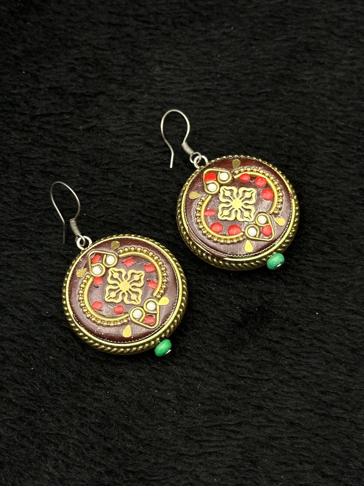 Vintage Tibetan Nepalese Unique Brass Earring Wit… - image 2