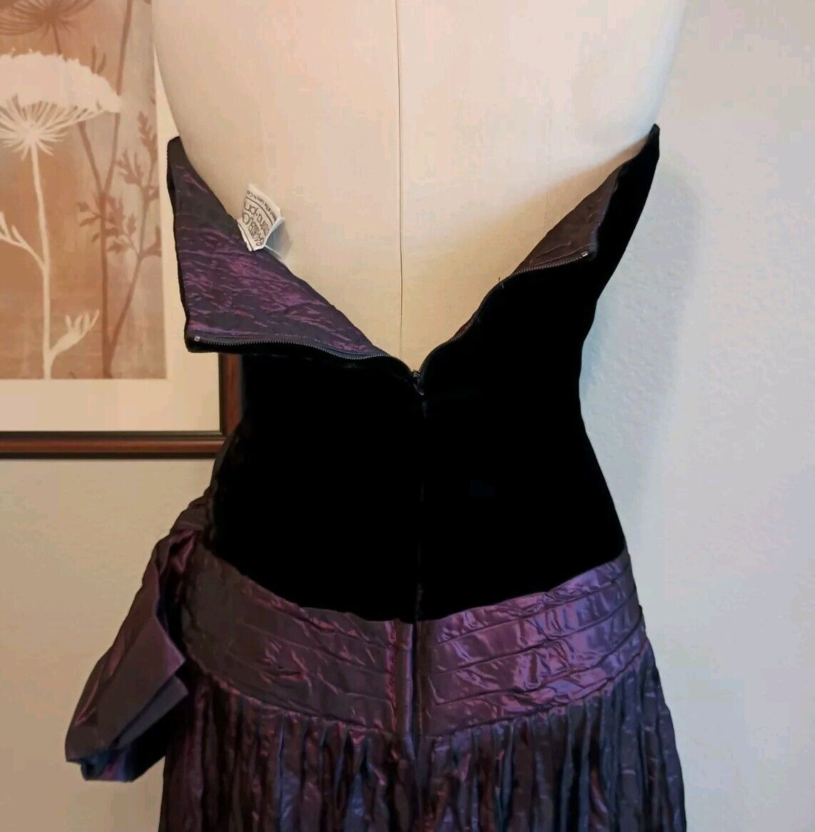 Vintage Black Velvet Taffeta Dress Strapless Prom… - image 9