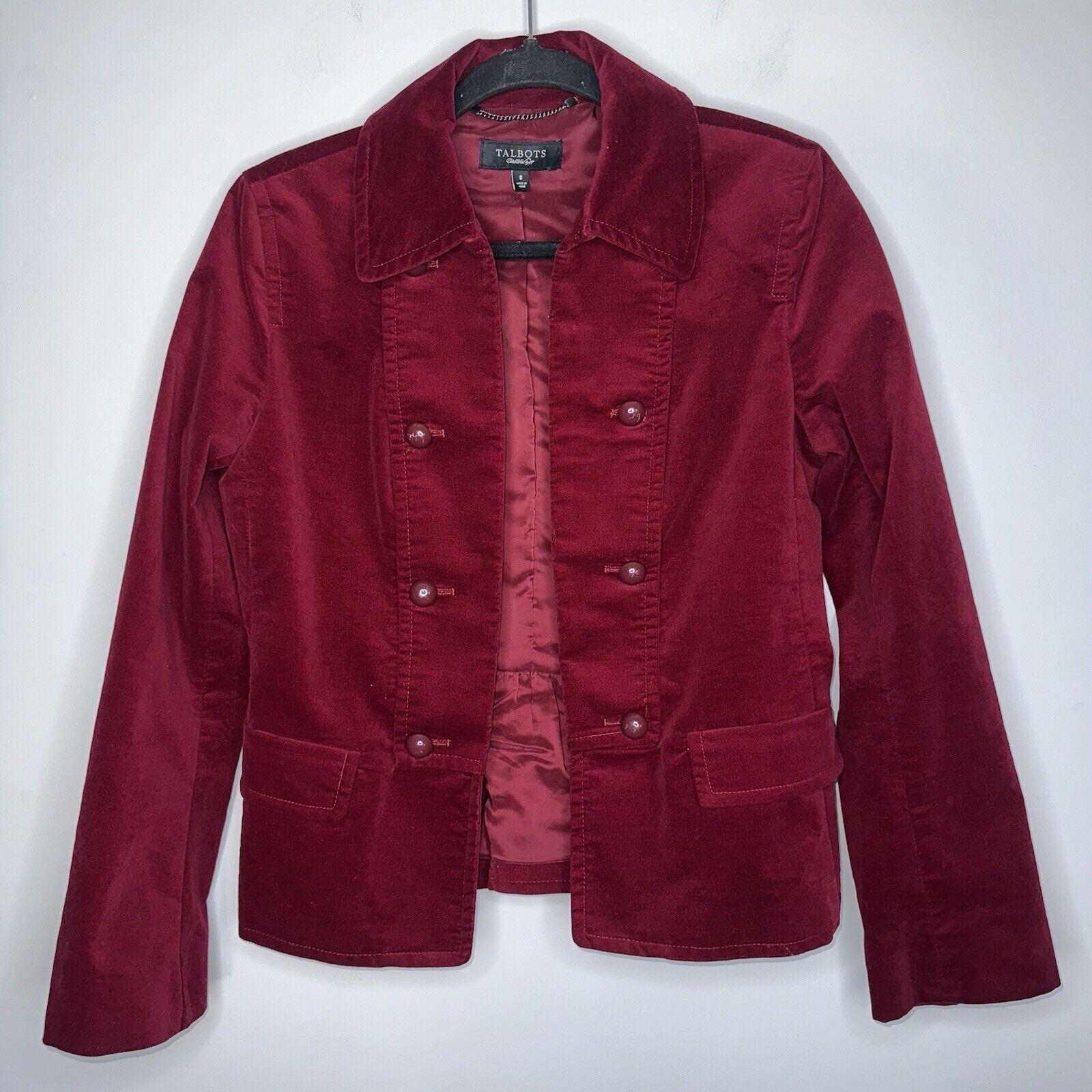 Talbots Women’s Velvet Military Jacket Burgundy M… - image 1