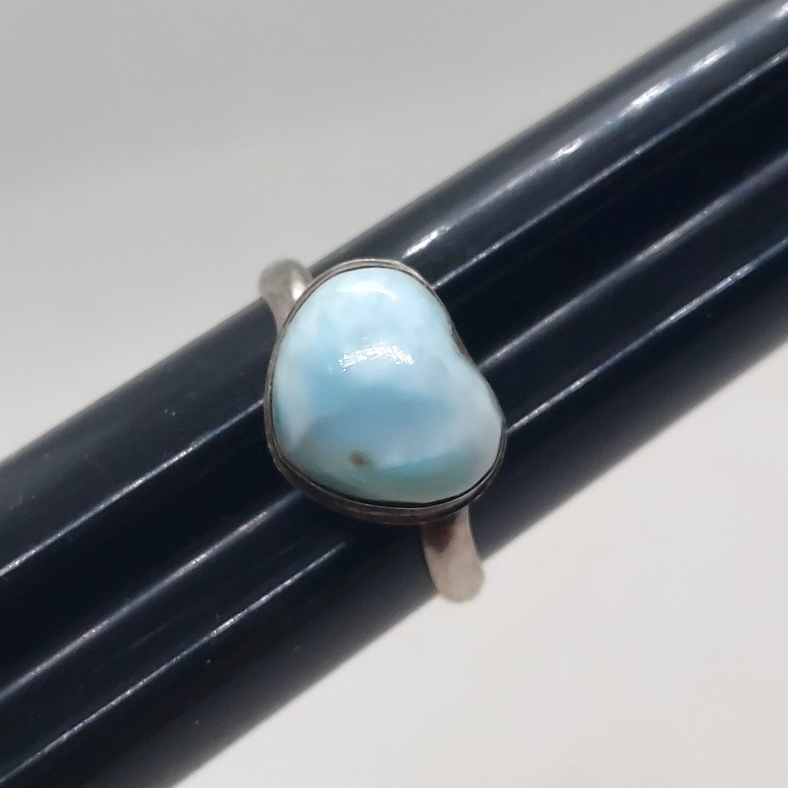 Vintage Sterling Silver Larimar Heart Ring Size 7 - image 6