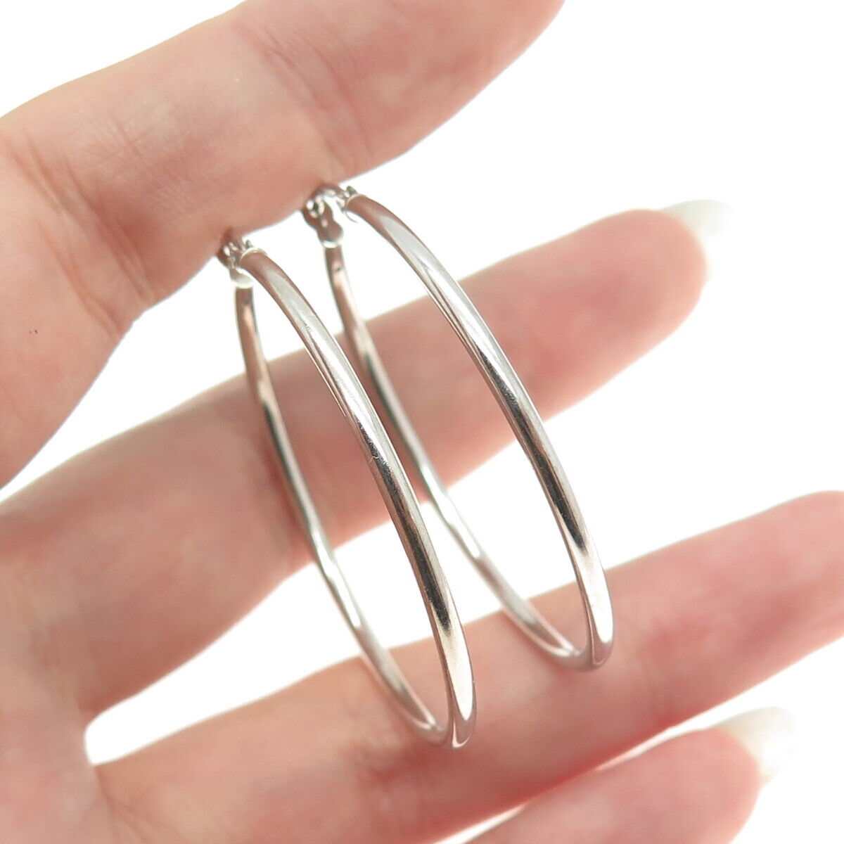 925 Sterling Silver Classic Hinged Hoop Earrings - image 1