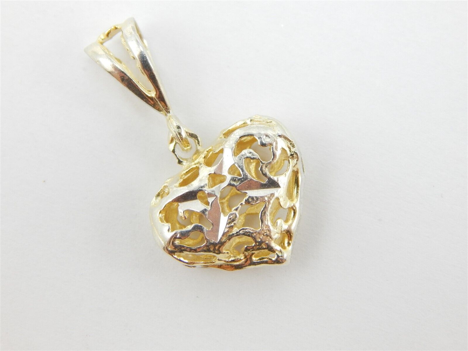 STERLING SILVER 925 TWO TONE FILIGREE HEART PENDA… - image 2