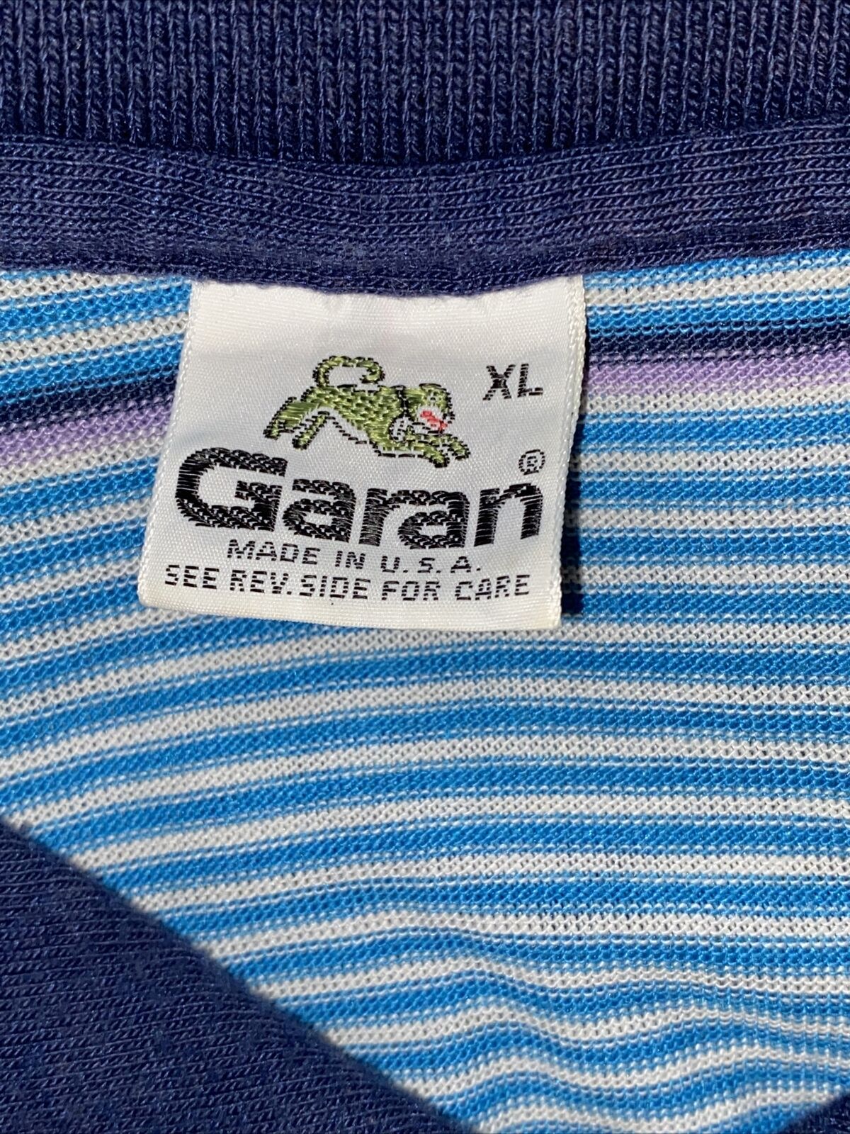 VTG 70s THE GARAN MAN Blue STRIPED POLO SHIRT XL … - image 5