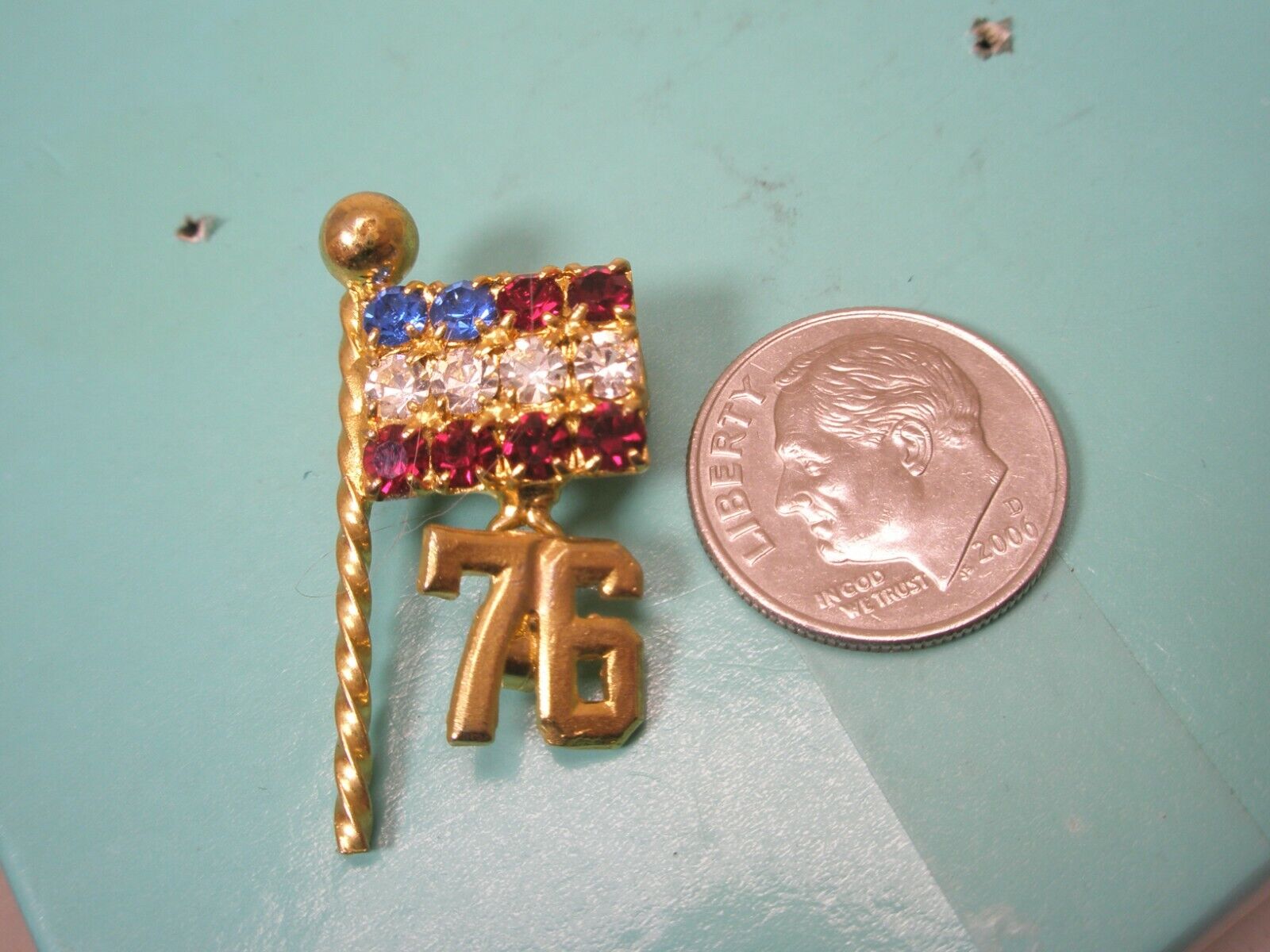 1976 Rhinestone US American Flag Vintage Tie Tack… - image 2