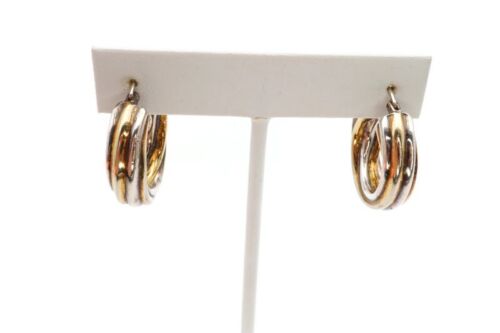 Sterling Silver 925 Hoop Earrings Two Tone - image 1