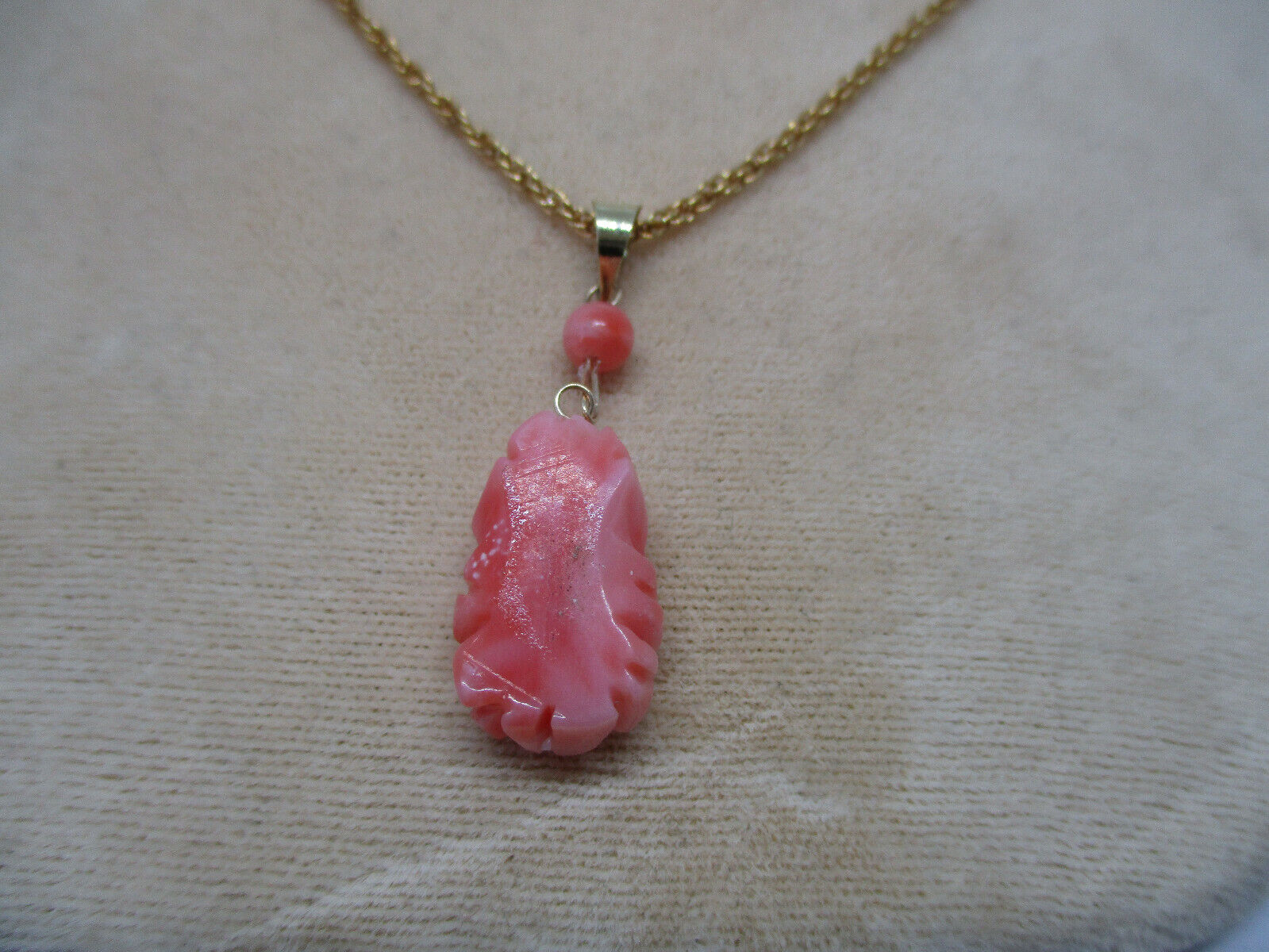 Vintage 14k Yellow Gold Genuine Pink Coral Carved… - image 5