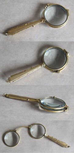 ANTIQUE GERMAN GILT LORGNETTE FOLDING SPECTACLES