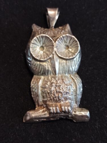 Vintage Sterling Silver Owl Pendant - image 1