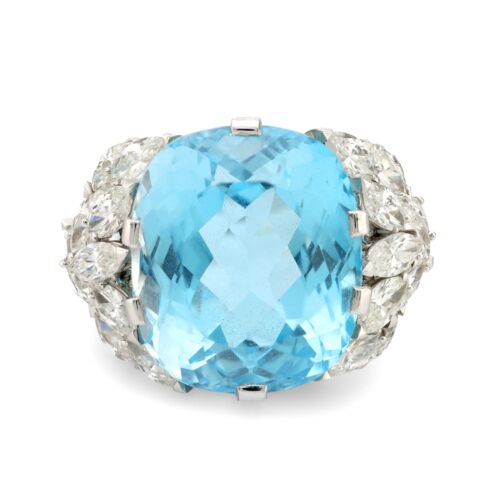 Mid Century French 22 carat aquamarine diamond 18… - image 1