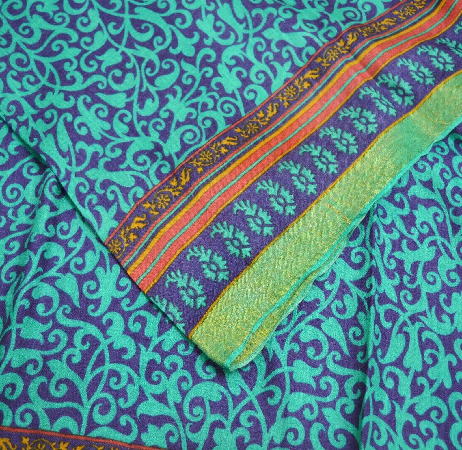 Vintage Blue & Green Heavy Saree Pure Woolen Wove… - image 2