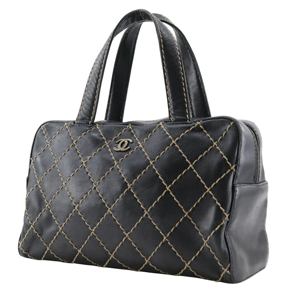 CHANEL A14692 Wild stitch Leather Handbag Black A… - image 2