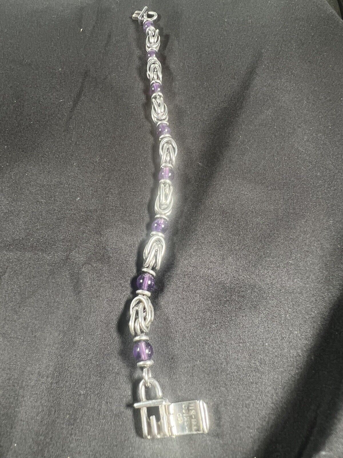 VTG 950 Sterling Silver Amethyst Byzantine Chain … - image 8