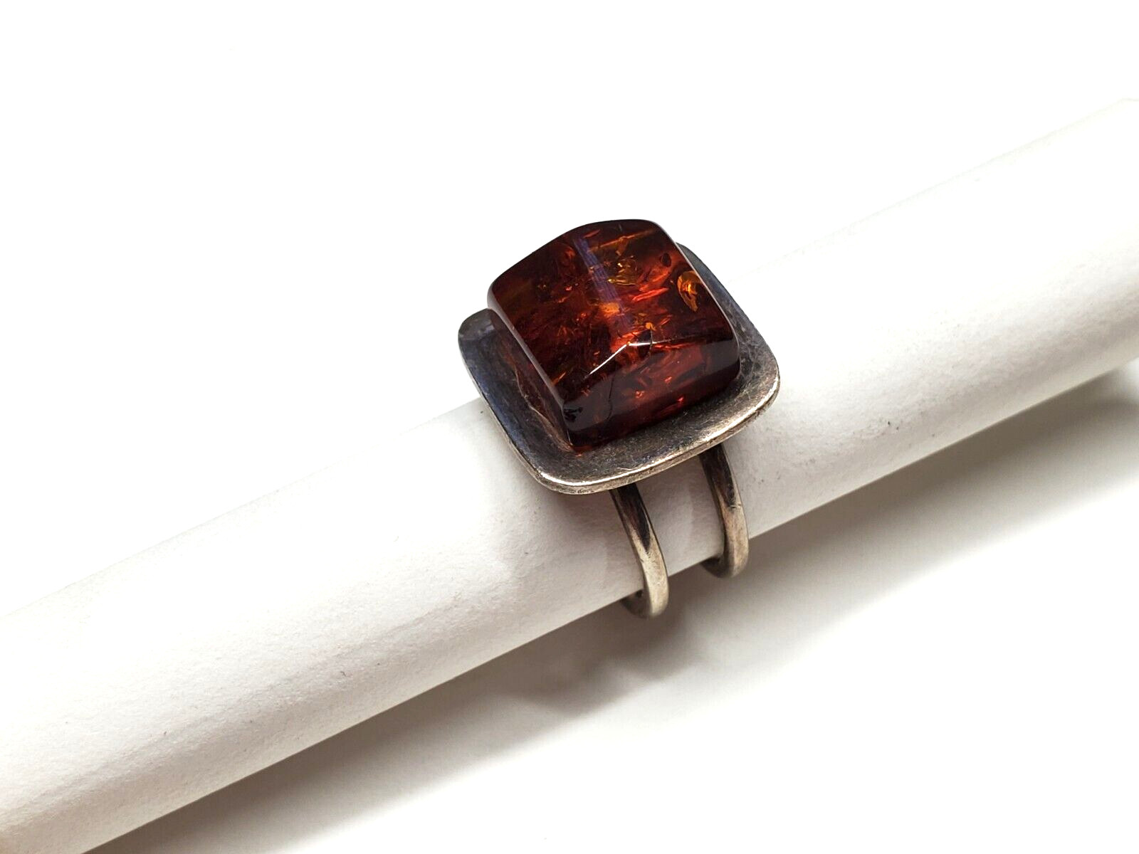 Vintage Sterling Silver 925 Amber Modernist Squar… - image 7